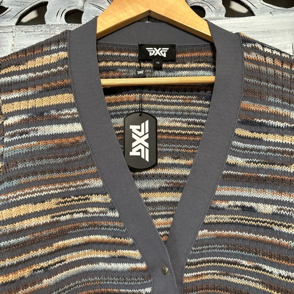 NWT PXG V Neck Snap Front Gray/ Multi Color Knit Stripe Long Sleeve Cardigan XS - Picture 3 of 7